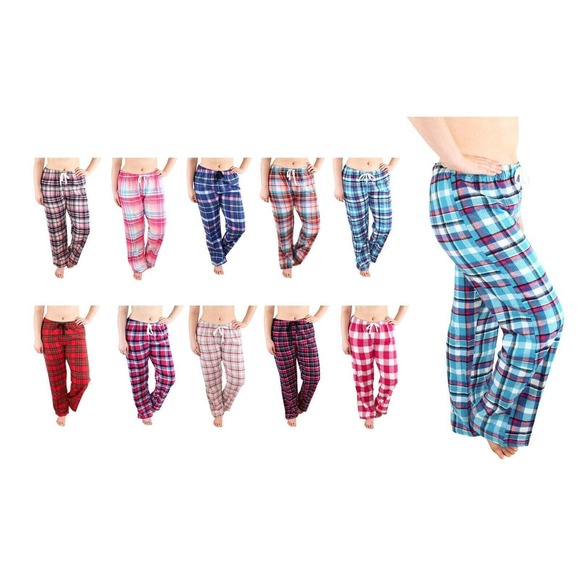 CARNIVAL Womens Medium Pajama Pants Lightweight Soft Flannel Plaid Red/Multi - Picture 1 of 7